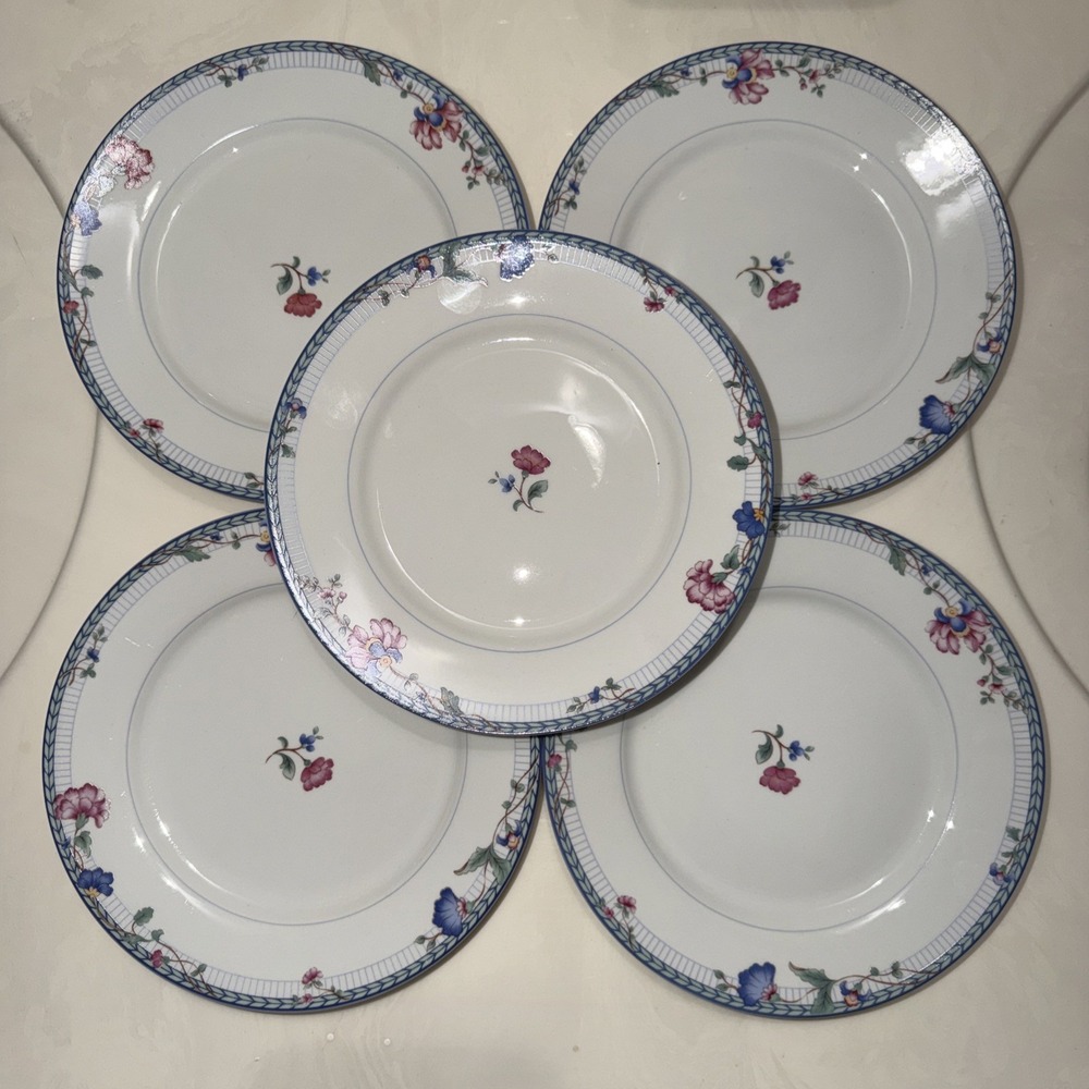 Lot Of 5 Oneida Select Collection Blue Lattice Salad Plates 7.5"